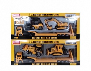 Автовоз металлический в наборе со 2 строительными машинами, 2 вида, с аксессуарами (Junfa Toys, F12)